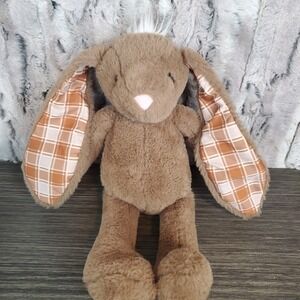 Plushible Brown Bunny Rabbit Plush, Plaid Ears 14" Stuffed Animal,  Pink Nose